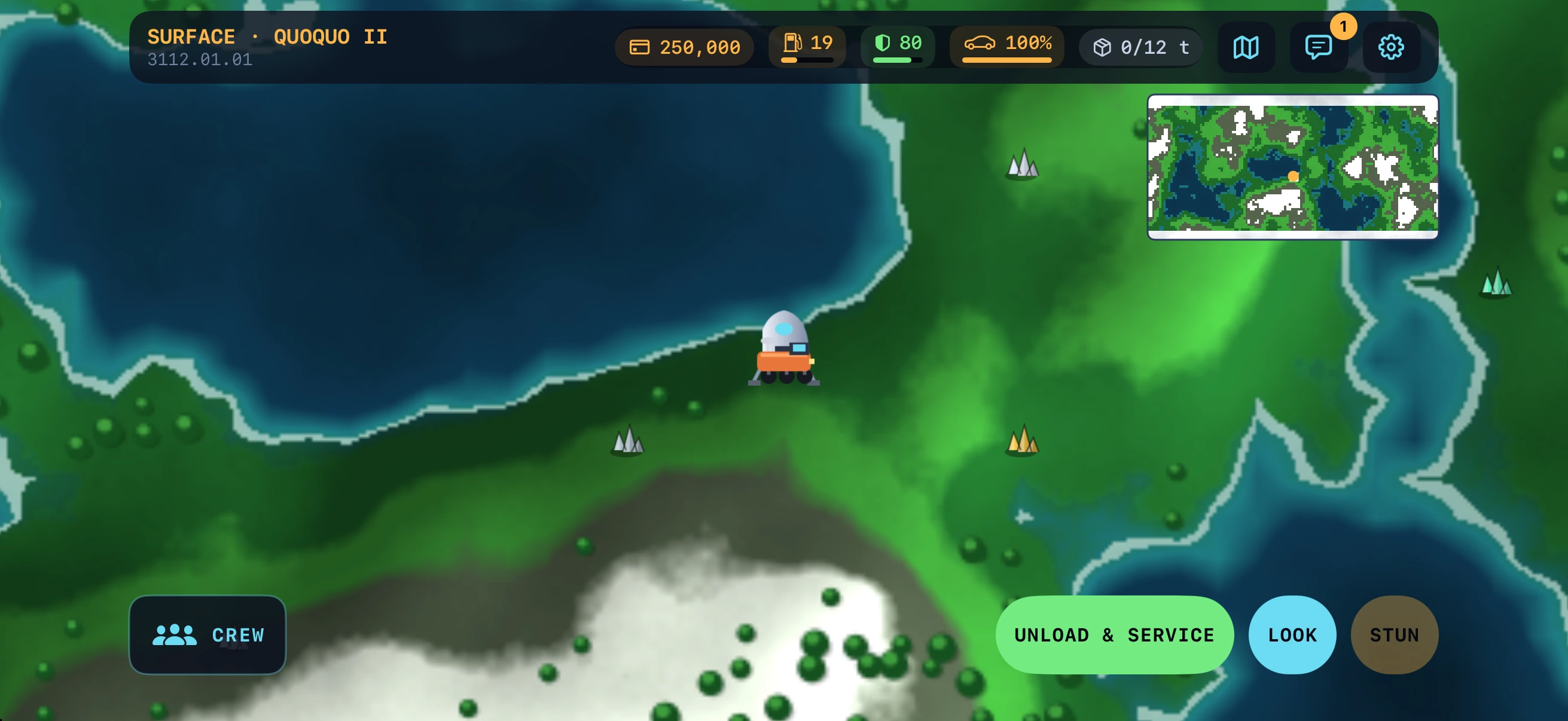 A rover exploring a planet surface in Lantern Prime.