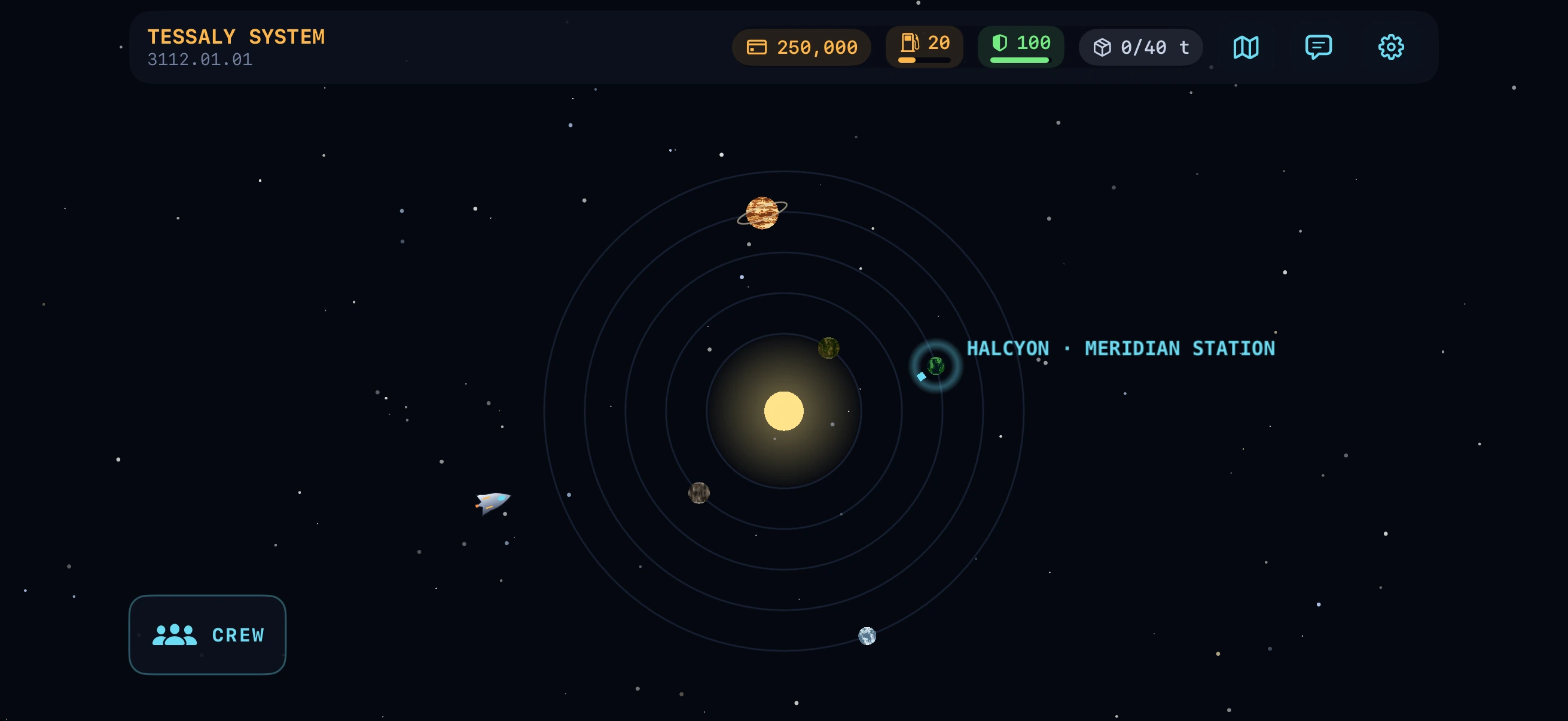 The starting star system and navigation interface in Lantern Prime.